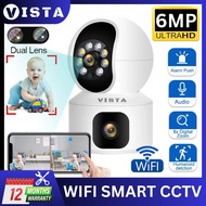 VISTA 4K 6MP Dual Lens CCTV Wireless Camera 2 Lens Card CCTV Indoor WIFI Camera Dual Lens Camera Sec