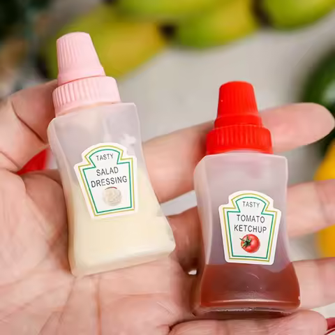 4pcs, Mini Sauce Bottles, Mini Ketchup Bottles, Condiment Squeeze Bottle, Plastic Portable Container