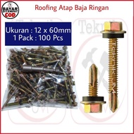 BAUT BAJA RINGAN ATAP ROOFING 12 X 60mm 6 CM - BONUS MATA SOCK KEPALA SKRUP ROFING ATEP KUNING BAUT
