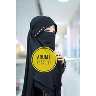 Milaya Arumi Gold Veil/Iniqab Fringe Milaya/Niqab Siffon