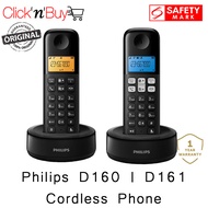 Philips D160 | D161 Cordless Phone. 1.6 Inch Illuminated Display. Non Slip Grip. 10 Ringtones. Caller ID.