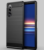 Carristo Sony Xperia 5 BBack Case Cover Carbon Fiber Brushed TPU Silicone Soft Casing Phone Mobile H