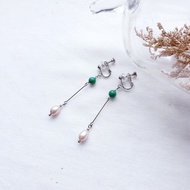 │淡水珍珠系列│淡水珍珠綠松長款耳環