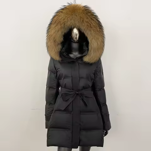 Down Jacket Natural Fox Fur Coat Female Winter Thick White Duck Down Jacket Office Lady Real Raccoon