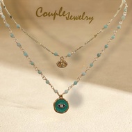 COUPLE JEWELRY สร้อยคอ Evil Eye Charm สไตล์ 2 Layer สร้อยเส้นบางประดับจี้กันพลังลบ เสริมพลังบวกสไตล์
