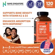 Vitamin Complex K2 + D3 - Bone Density Support, Support Heart Health, Enhance Absorption Bioperine