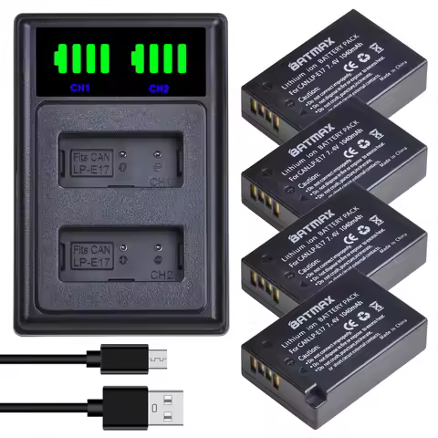 Batmax LP-E17 LPE17 Battery+LED Dual USB Charger for Canon EOS R8 R50 RP R10 200D 250D M3 M5 M6 750D