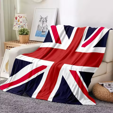 UK Beige Union Jack Flannel Throw Multifunctional Travel Blanket Gift for Export Trade