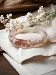 櫻花瑪瑙手鐲 瑪瑙手鐲 稀有冰飄紅花 牛血紅 開運紅 圓條 圈口54