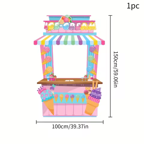 2D flat 1pc colorful ice cream shop hollowed-out background cloth - polyester party decoration, ice 