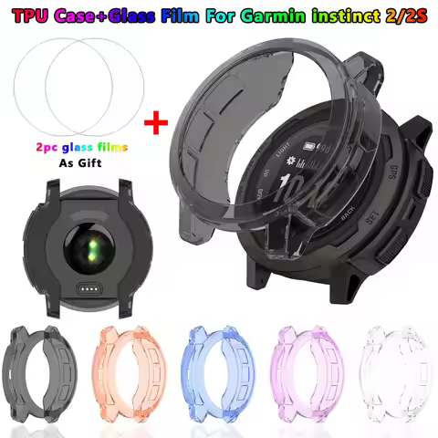 2 in 1 Protector Case + Screen Protector for Garmin Instinct 2 2S watch Soft TPU Protective Cover Sh