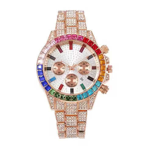 UTHAI BK114 Fashionable Man watch, colored diamond calendar, inlaid diamond quartz watch, luxury clo