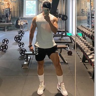 ASRV Men's Sports Set Sleeveless Cool, Sweat-Absorbent Stretch Knitted Fabric