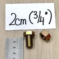 2cm long Bolt + YELLOW NUT (COMPLETE according to PHOTO) key 8 / 10 / 12 / 14 / 17 / 2 cm long) leng