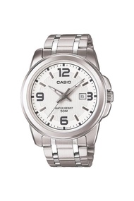 Men's MTP1314D-7AV Silver Stainless-Steel Quartz Watch with White Dial