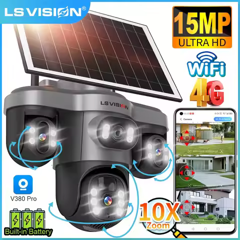 LS VISION 15MP 3 Screens WiFi/4G Solar Camera Outdoor Electric 3 PTZ 10X Digital Zoom Auto Tracking 