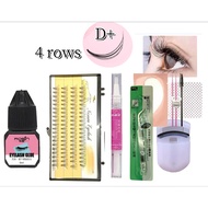 4rows Individual Lashes Cluster DIY Lash Clusters 8-12cm D+ Curl set  Lash Natural DIY Extension Eye