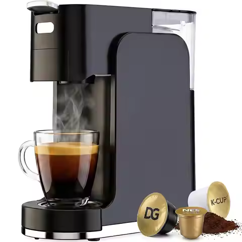 All-in-1 Single Serve Coffee Machine, Hot and Iced Coffee Maker for Ground Coffee, K-Cup Pod, NES Or