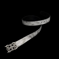 Black wax gray cream butterfly embossed vegetable-tanned leather belt