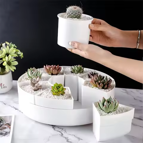11.8 inch Long Round rotatable Flower Pot, White Succulent Planter Pots, Lager Succulent Planter Pot
