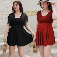 Mother's Swimsuit Women's One-Piece Boxer Plus Size Plus Sizes Loose Plump Girls Sleeved Belly Covering Boxer Hot Spring Swimsuit 36066 【ye】