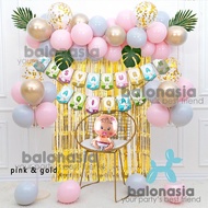 Dekorasi paket Balon simple karakter aqiqah backdrop tirai garland anak pink biru