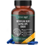 Refined Root Methylene Blue Pharmaceutical Grade 10mg with CoQ10 500mg and Alpha GPC Supplement 300m