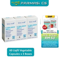 [ BUY 2 FREE 1 ] Live-Well E-Balance 400 i.u. Natural Vitamin E 60 Capsules EXP:01/2029 [ Live wel  