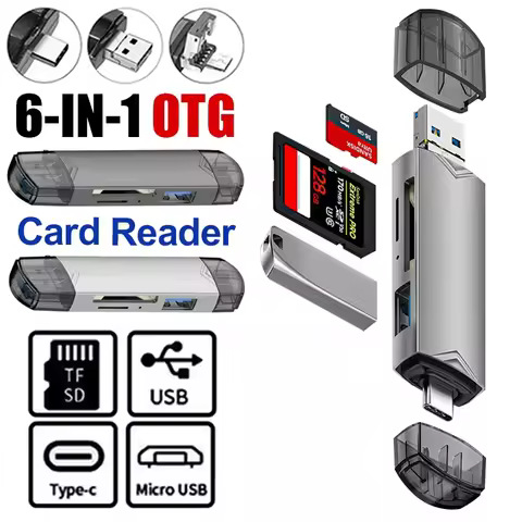 OTG 6 in 1 Type C SD TF Card Reader Micro USB Flash Drive Adapter 5Gbps High Speed Transfer Multi Fu