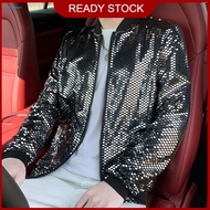 CM Sequin Embellished Men Jacket Men Sequin Coat Stylish Sequined Baseball Jacket for Men Trendy Clu