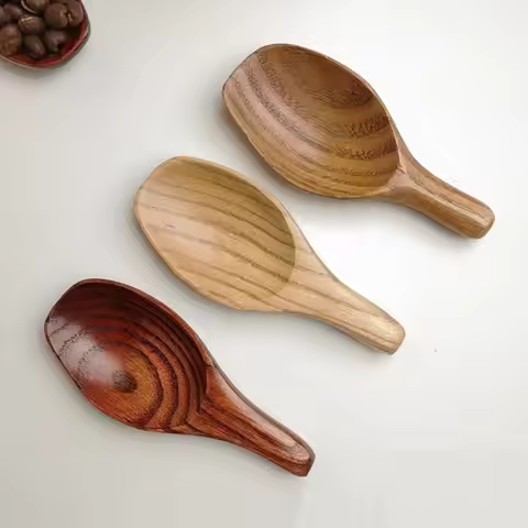 New Creative Wood Soup Spoon Short Handle Wide Mouth Mini Small Wooden Spoon Tea Coffee Measure Spoo