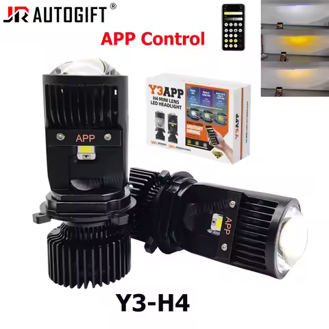2PCS Y3 APP H4 LED Headlight Car H4 Mini Projector Len 3000K-6000K Arbitrary Dimming DIY Color App C