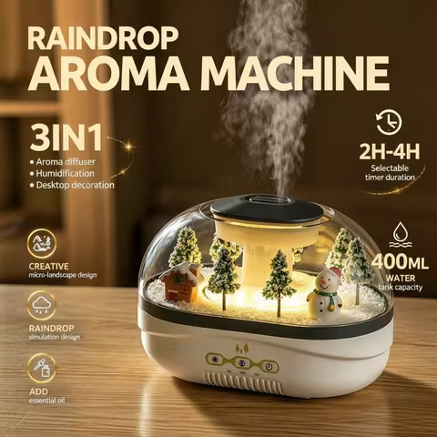New Raindrop Air Humidifier, 2H/4H Timer, Warm Light, Essential Oil Diffuser, Quiet Cool Mist, Chris