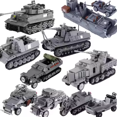 MOC Toys WW1 WW2 Vehicle Tank Model Building Blocks German US Soldier Panzers Anti-tank Gun Mini Bri