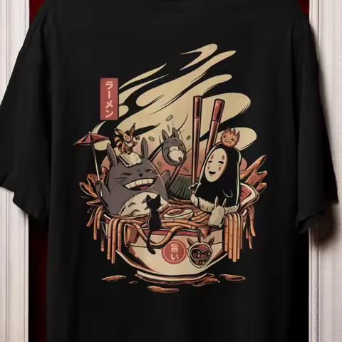 Ghibli Studio Style Ramen T-shirts, Japanese Animation Film Costumes, Food-related Accessories and O