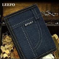Ready Stock LEEFO Denim Jeans Wallet Polyester Military Army Fashion Trifold Men Wallet Zipper Purse