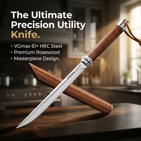 New Professional Precision Utility Knife - Ultra Sharp VGmax 61 HRC Steel Slicing Knife with Rosewoo
