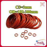 Red Silicone Rubber Sealing O Ring O-Ring Seal Gaskets  CS3mm*OD102-300mm [maik-1]