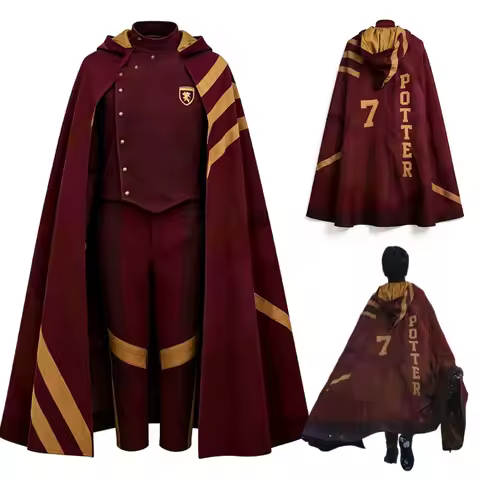 Magic Movie Gryffindor Quidditch 7 Cape Cosplay Costume Red Hooded Cloak Full Set Men Women Hallowee