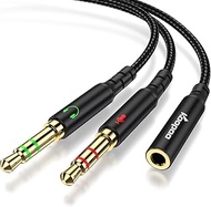 KOOPAO TRRS to 2 TRS Headphone Splitter for PC, 1ft / 25cm Wear Resistant Kevlar Braided 3.5mm Headp