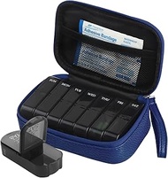 Weekly PU Leather Pill Bag Organizer Case 2 Times a Day, AM PM Daily Pill Box to Hold Vitamin, Fish