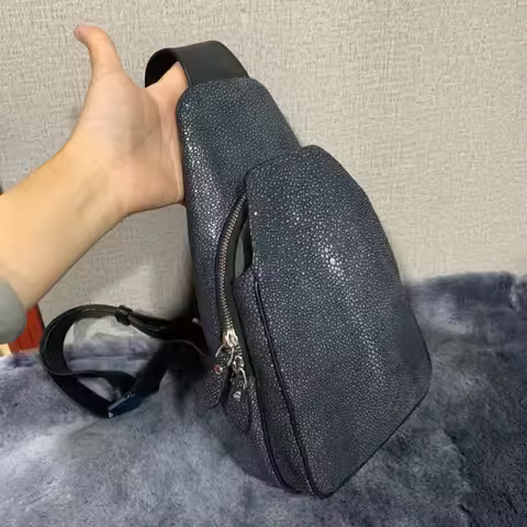 Authentic Real True Skate Skin Men's Casual Chest Bag Small Travel Purse Genuine Exotic Stingray Lea