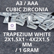 CUBIC ZIRCONIA A3 AAA/ 2X1.5X1 - 4X2X1.5 MM TRAPEZIUM WHITE 1 GRAM/