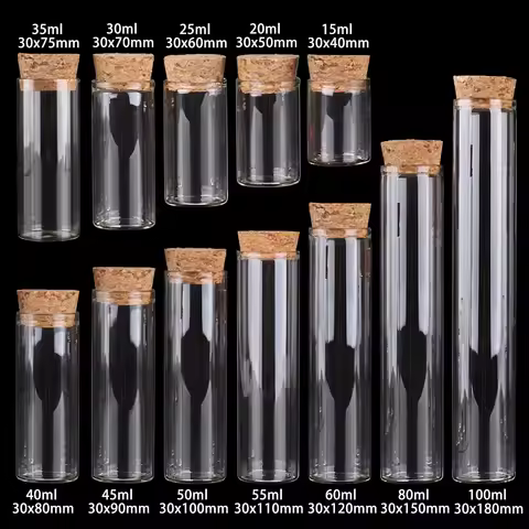 15ml/25ml/30ml/35ml/40ml/45ml/50ml/55ml/60ml/80ml/100ml Small Glass Test Tube with Cork Stopper Drag