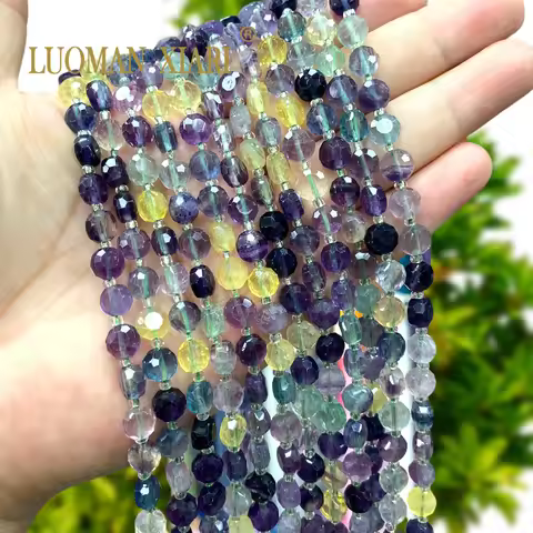 Faceted Ring Face Shape 8mm Colorful Fluorite Natural Stone Spacer Beads for Jewelry Making Diy Earr