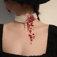 ✨Vampire bite dracula kiss blood multilayer gothic black pearl necklace neck Halloween Vampire Marks