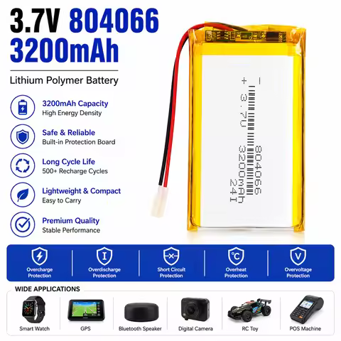 804066 3.7V 3200mAh LiPo Battery Lithium Polymer Replacement Battery for Tablet Power Bank Bluetooth