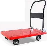 Push Cart Flatbed Cart Small Platform Truck with Plastic Deck and Metal Handle Folding Trolley Easy Storage and High Load Capacity Red Platform Hand Truck Warm as ever