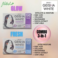 Natasha Geisha white (COMBO PACK) Fresh & Glow, Extra Exfoliate & Moisture Skin Brightening Bar Soap