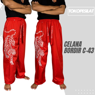 Celana Pakaian Silat Beladiri Bordir Komprang Panjang Hitam Pangsi Kombor Motif Gambar Harimau Macan